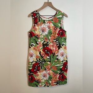 Talbots Cotton Sleeveless Shift Dress Tropical Floral Print Botanical Size 10